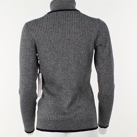 Calvin Klein Black White Marled Rib Turtleneck Sweater - Picture 4 of 5